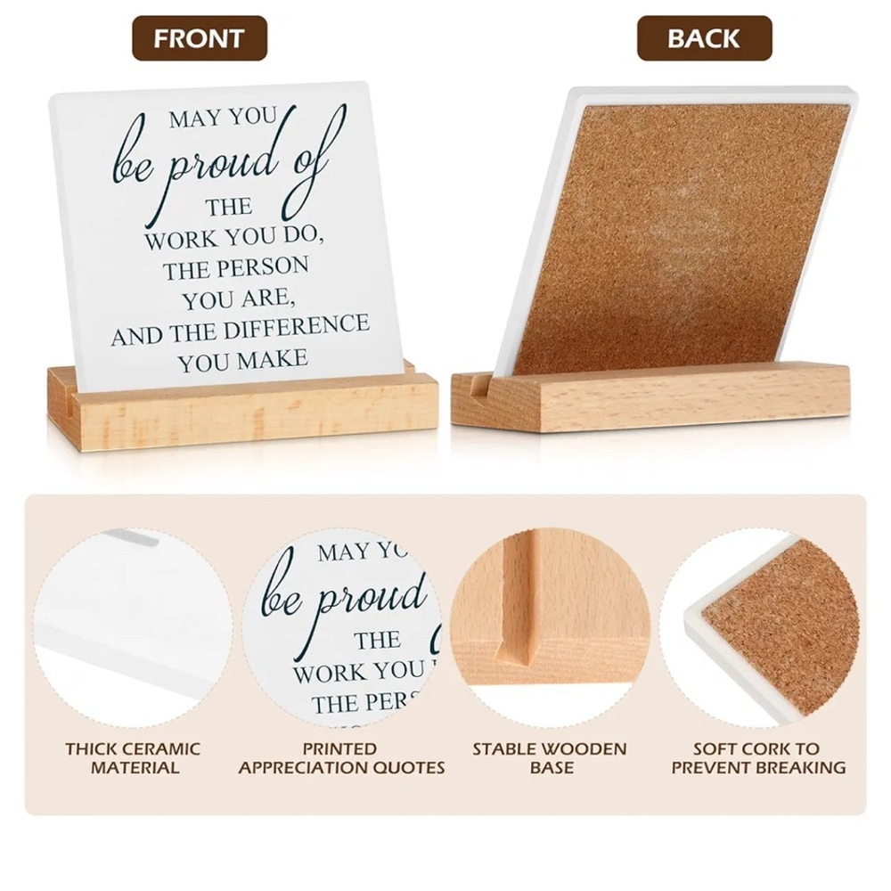 Ceramic Appreciation Quote Plaque with Wooden Base